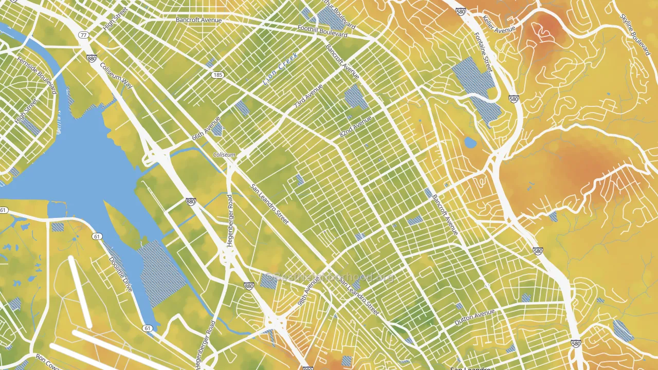 Bike Grade map of Highland, Oakland, CA