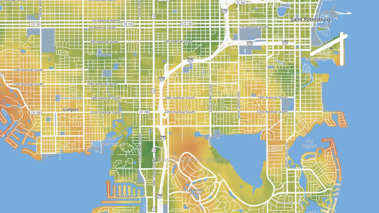 Bike Grade map of Highland Oaks, St. Petersburg, FL