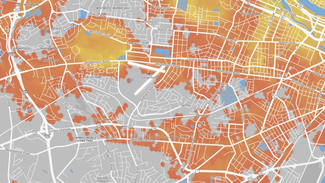 Bike Grade map of Highland Park, Augusta, GA
