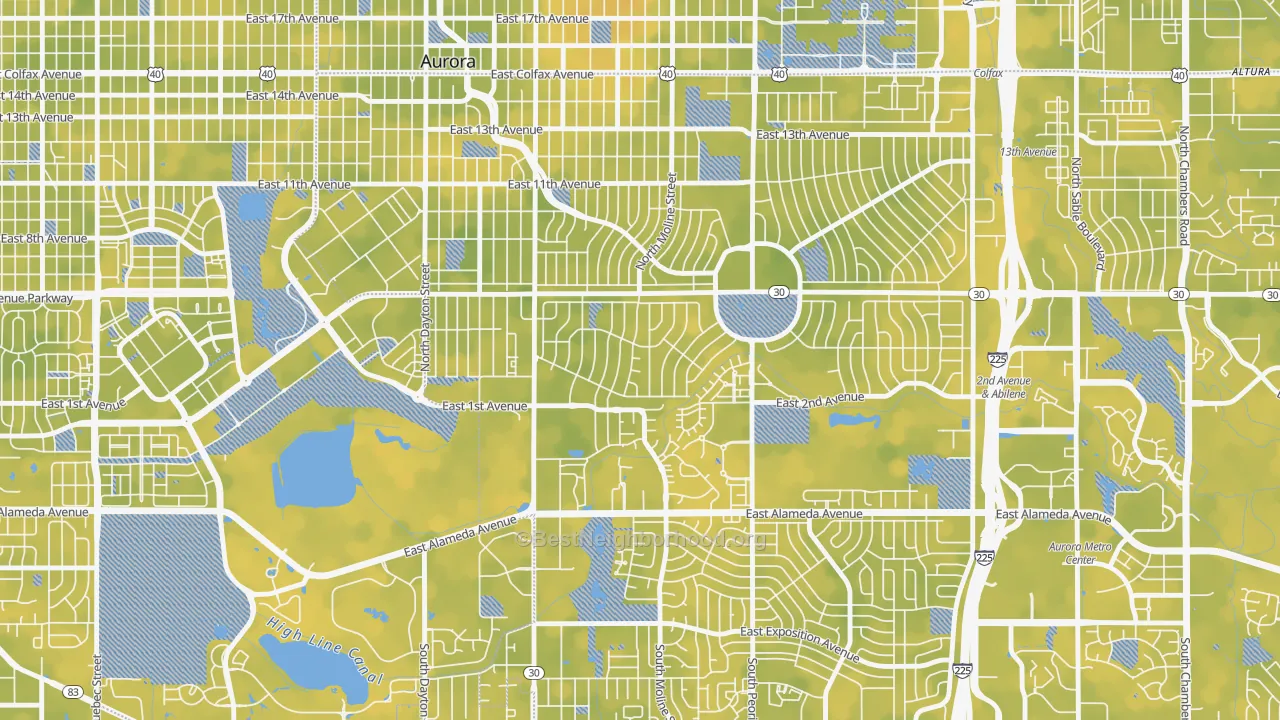 Bike Grade map of Highland Park, Aurora, CO