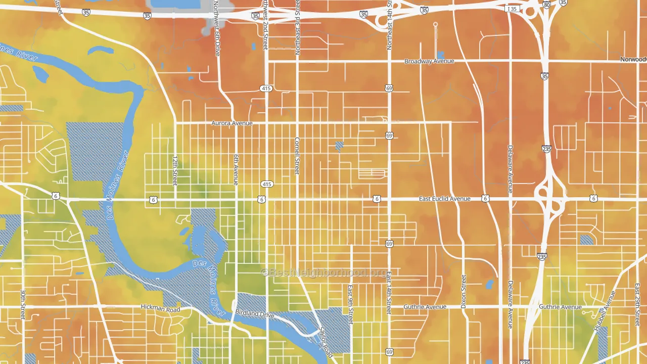 Bike Grade map of Highland Park, Des Moines, IA