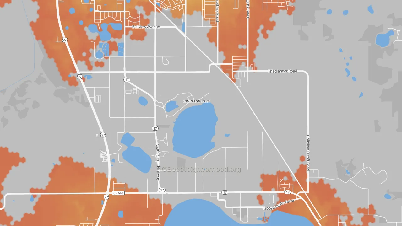 Bike Grade map of Highland Park, FL