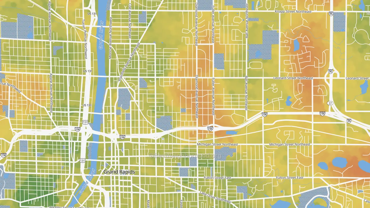Bike Grade map of Highland Park, Grand Rapids, MI