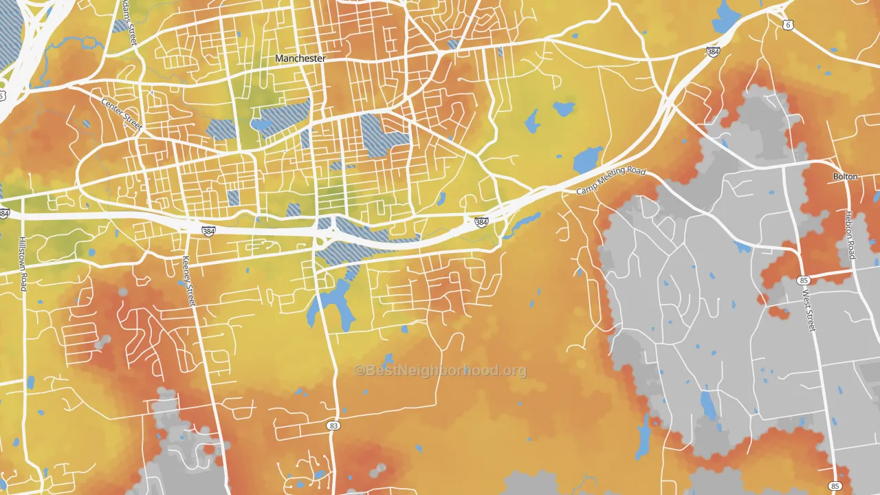 Bike Grade map of Highland Park, Manchester, CT
