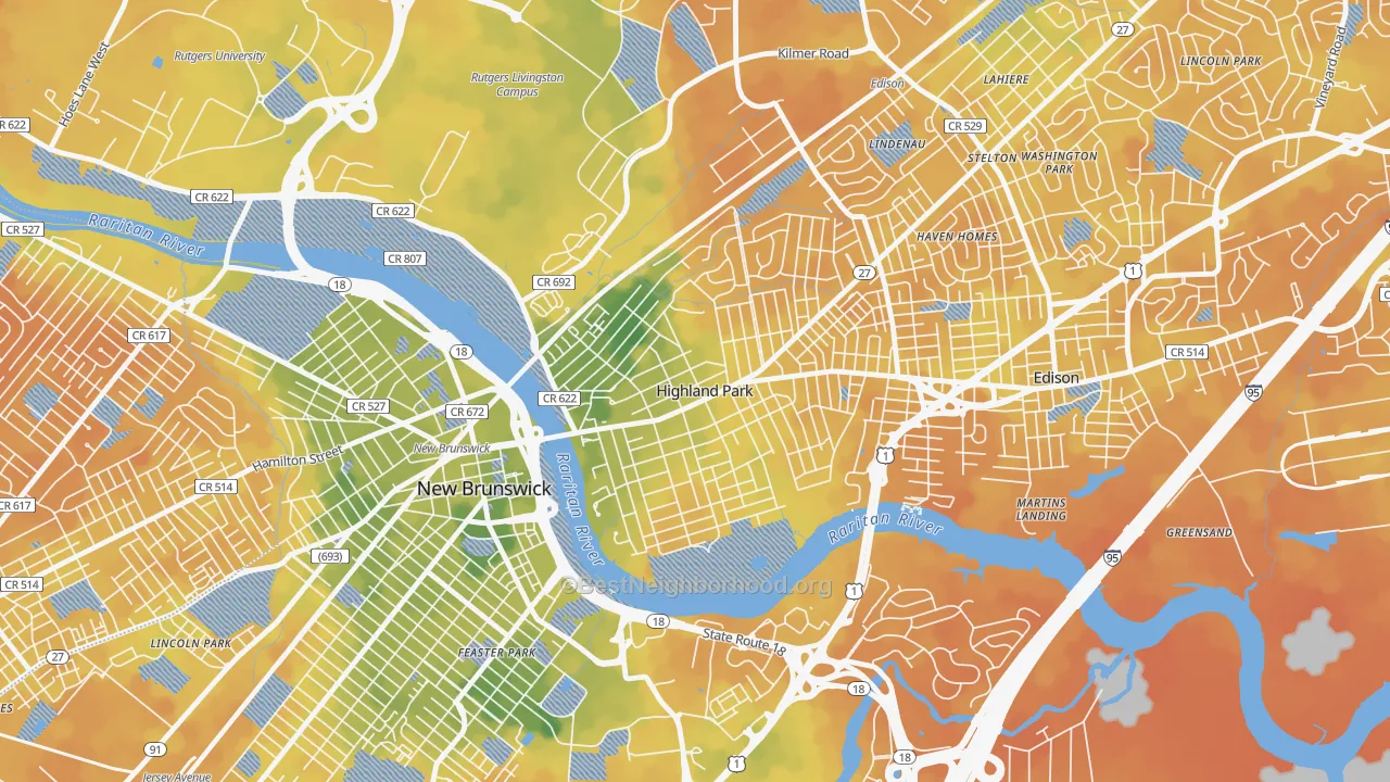 Bike Grade map of Highland Park, NJ