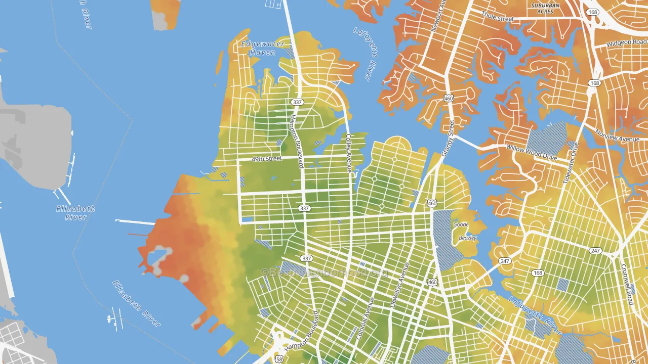 Bike Grade map of Highland Park, Norfolk, VA