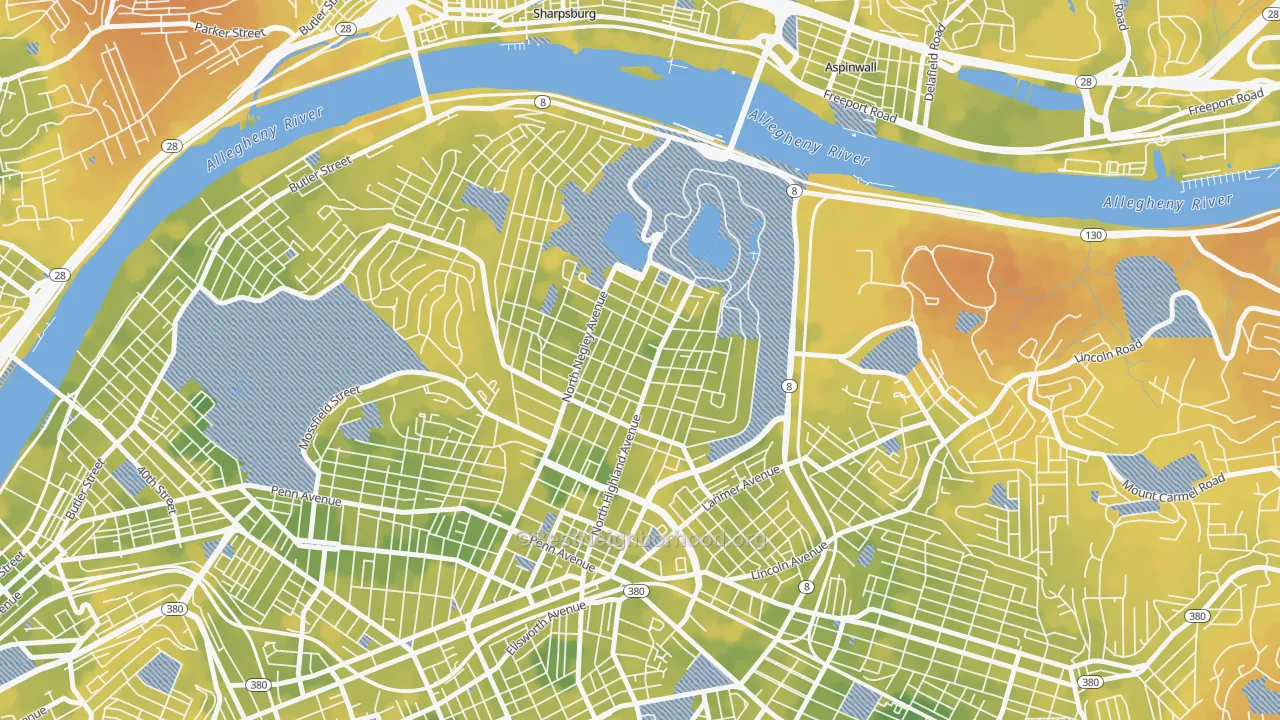 Bike Grade map of Highland Park, Pittsburgh, PA