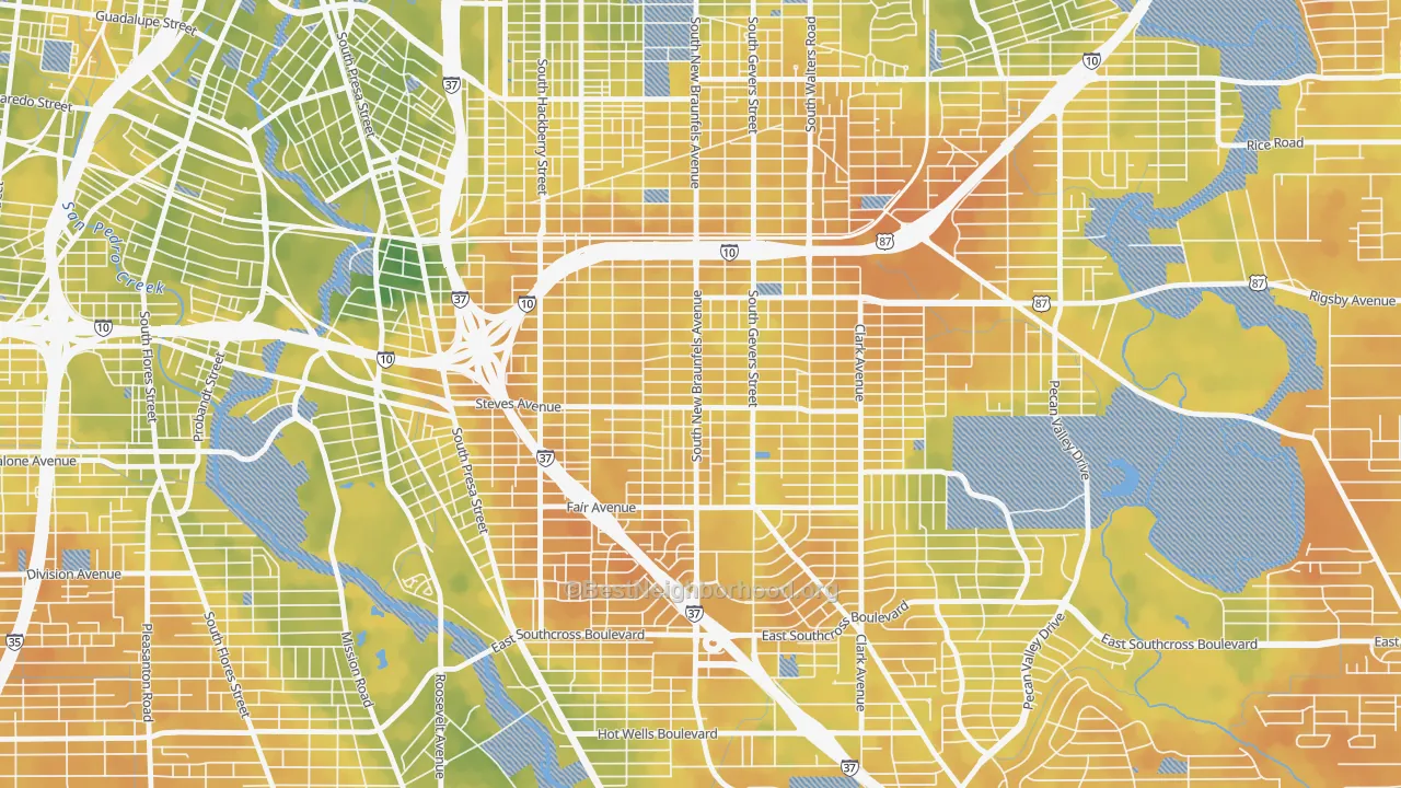 Bike Grade map of Highland Park, San Antonio, TX