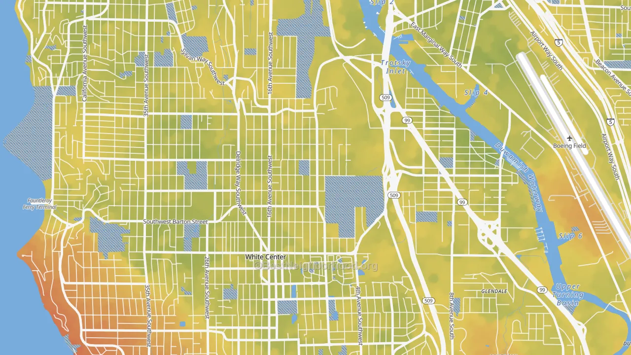 Bike Grade map of Highland Park, Seattle, WA