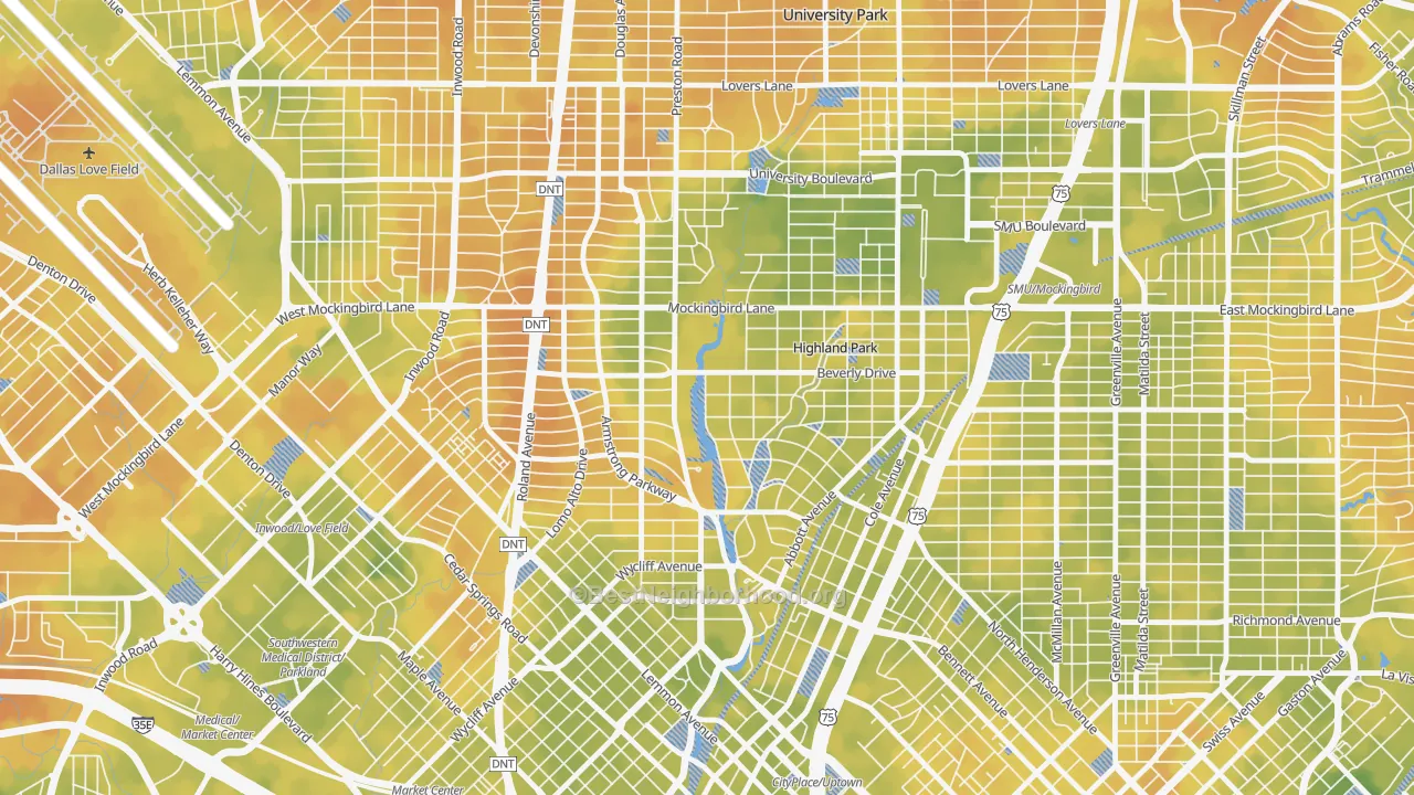 Bike Grade map of Highland Park, TX