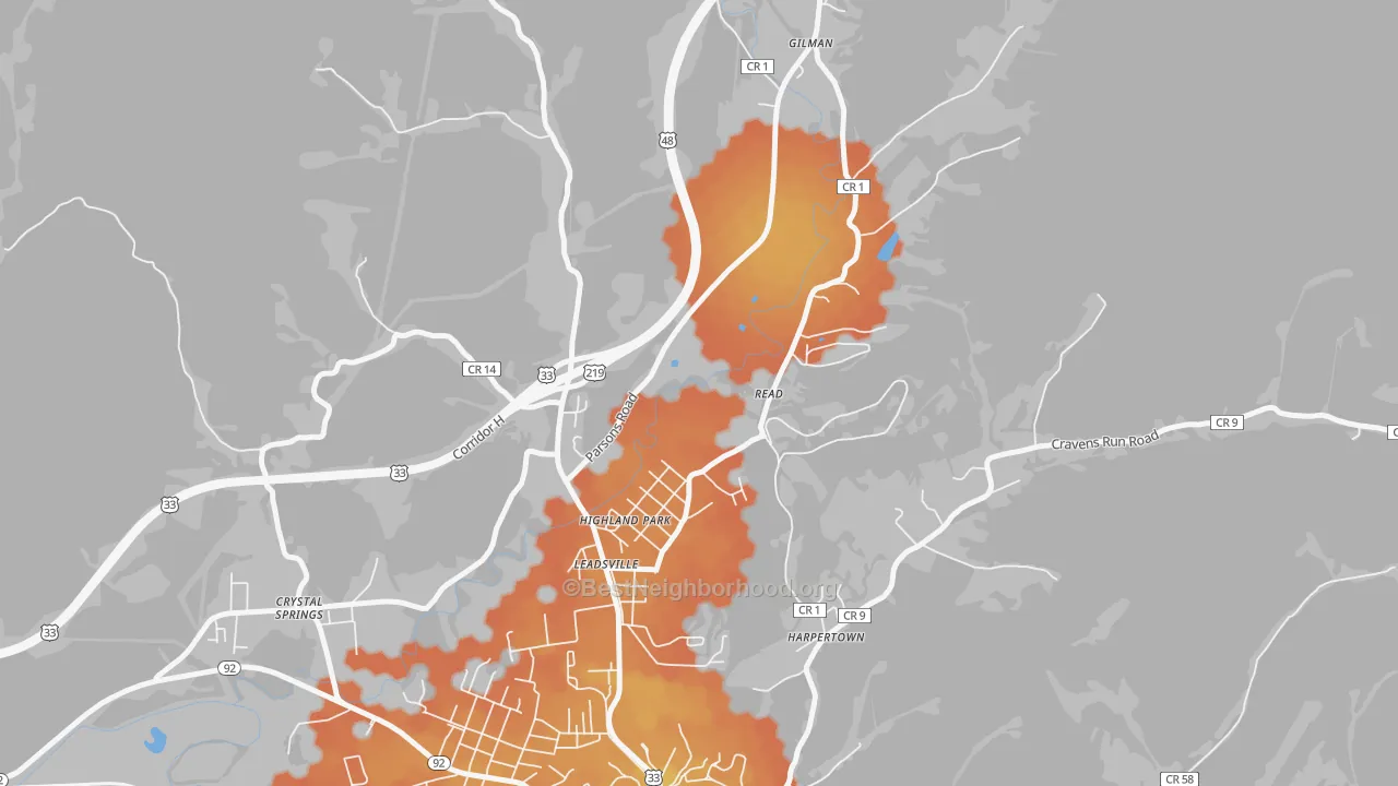Bike Grade map of Highland Park, WV
