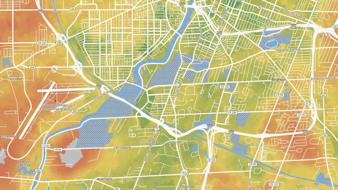 Bike Grade map of Highland, Rochester, NY