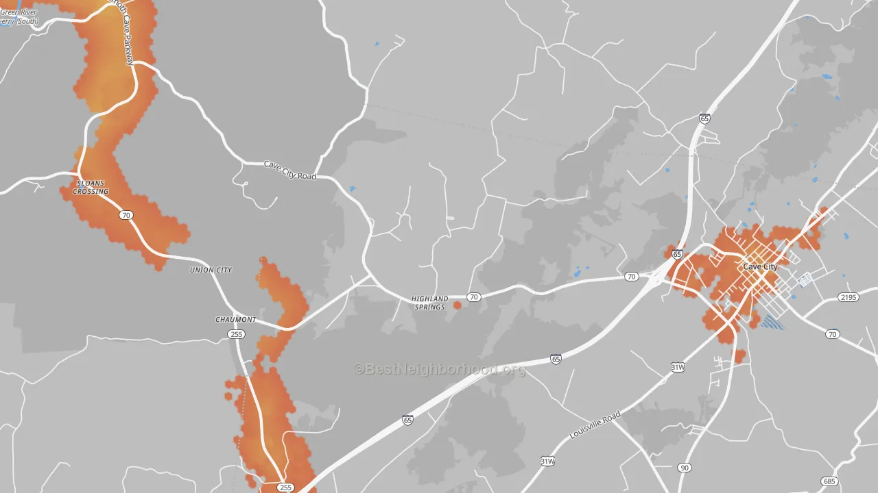 Bike Grade map of Highland Spring, KY