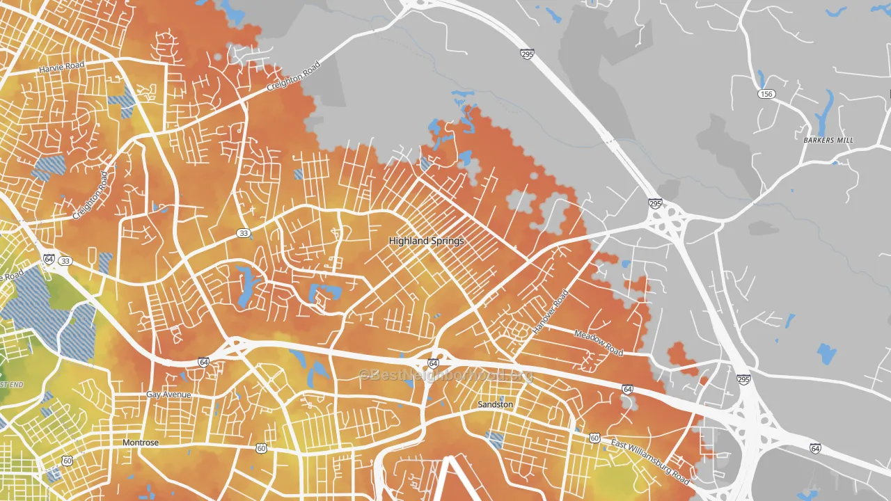 Bike Grade map of Highland Springs, VA