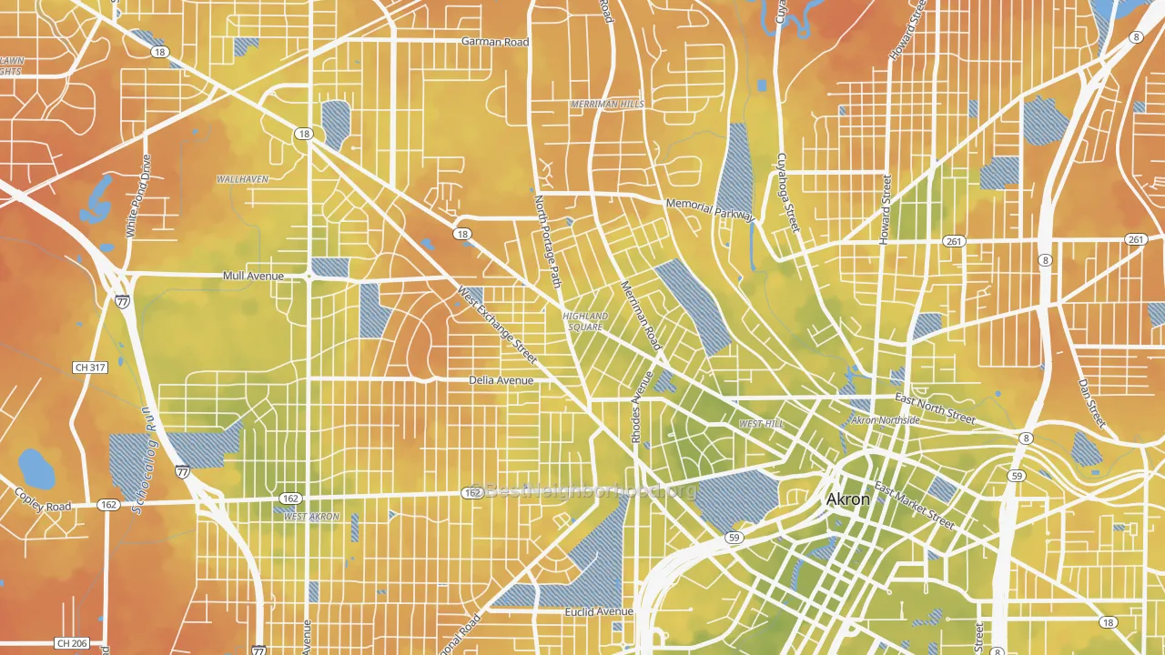 Bike Grade map of Highland Square, Akron, OH