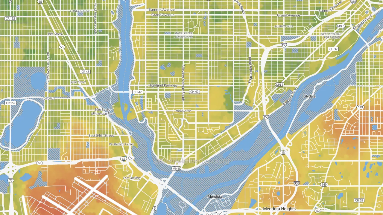 Bike Grade map of Highland, St. Paul, MN