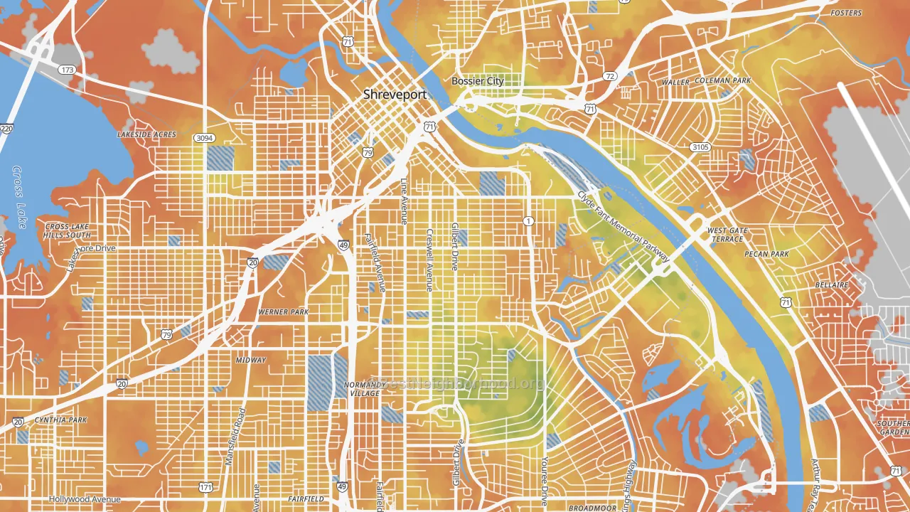 Bike Grade map of Highland-Stoner Hill, Shreveport, LA