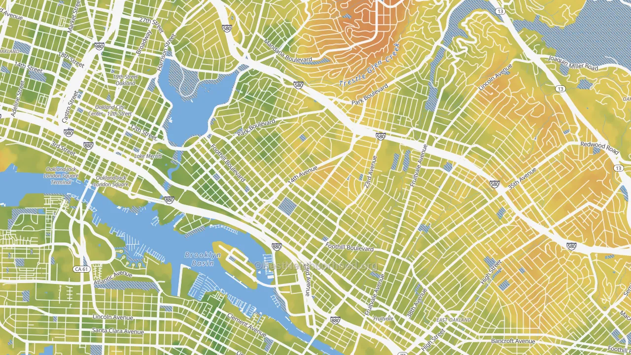 Bike Grade map of Highland Terrace, Oakland, CA