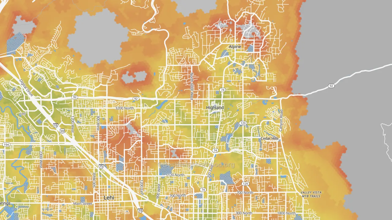 Bike Grade map of Highland, UT