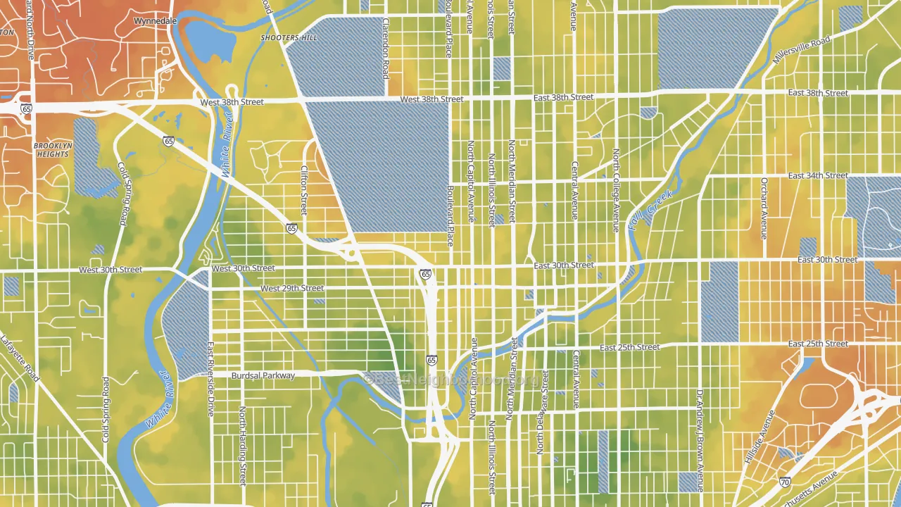 Bike Grade map of Highland Vicinity, Indianapolis, IN