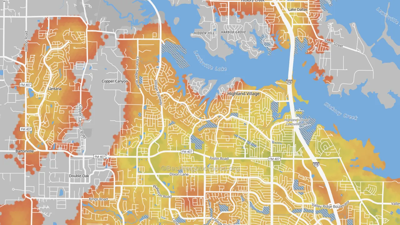 Bike Grade map of Highland Village, TX
