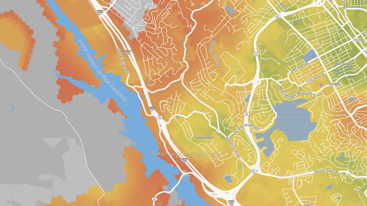 Bike Grade map of Highlands-Baywood Park, CA