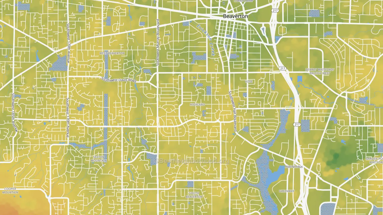 Bike Grade map of Highlands, Beaverton, OR