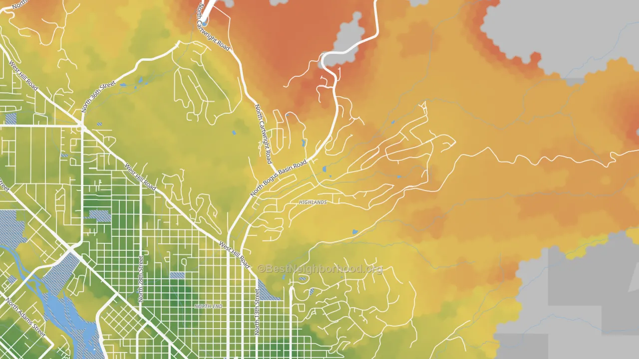 Bike Grade map of Highlands, Boise, ID