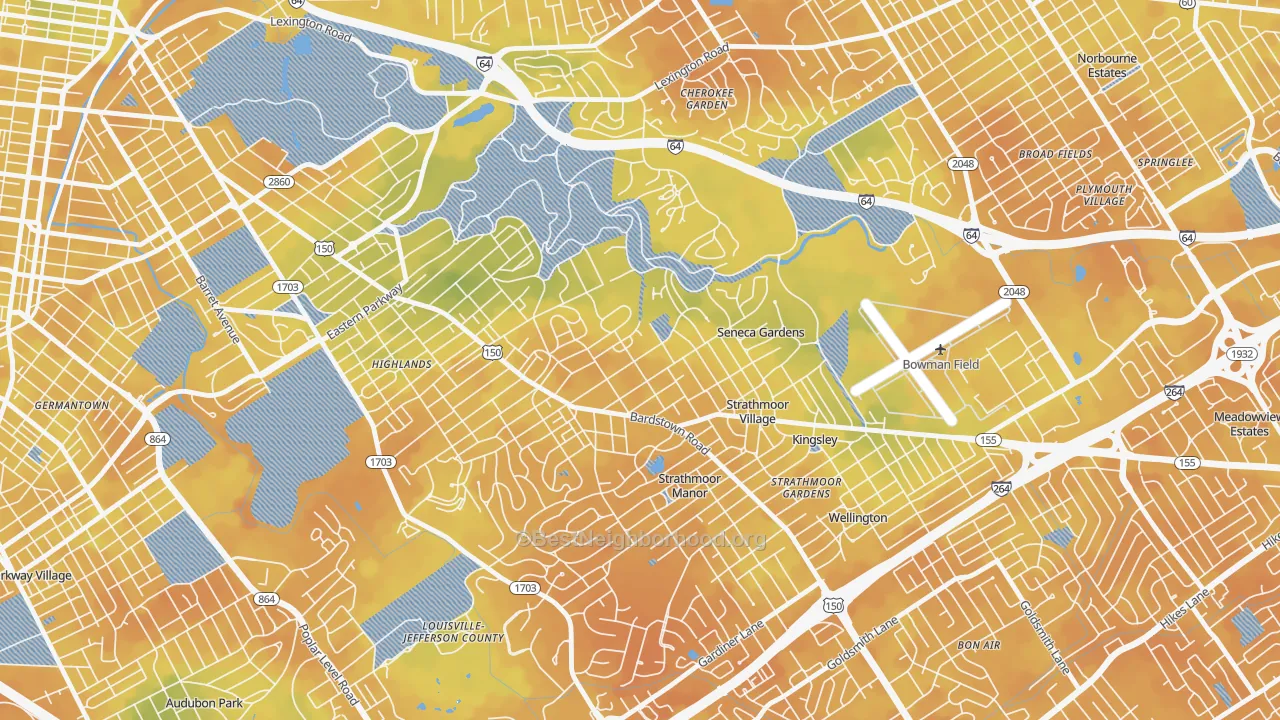 Bike Grade map of Highlands Douglass, Louisville, KY