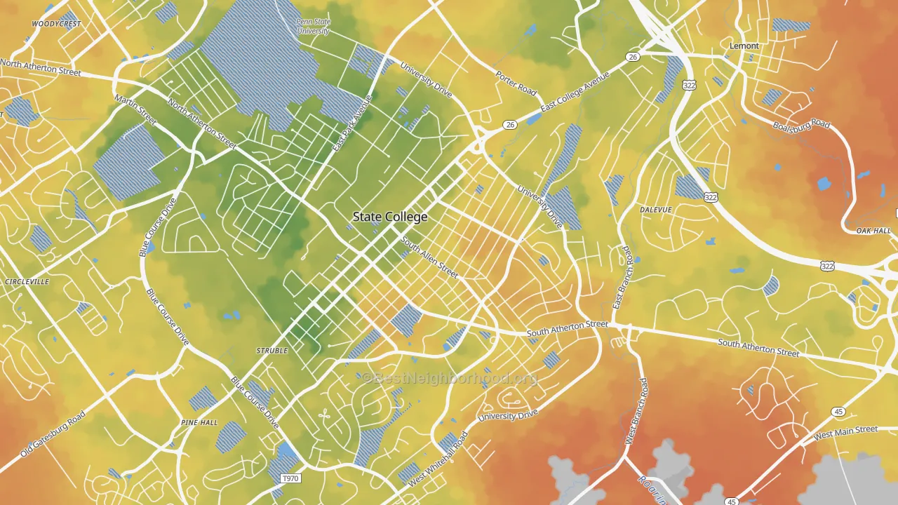 Bike Grade map of Highlands Historic District, State College, PA
