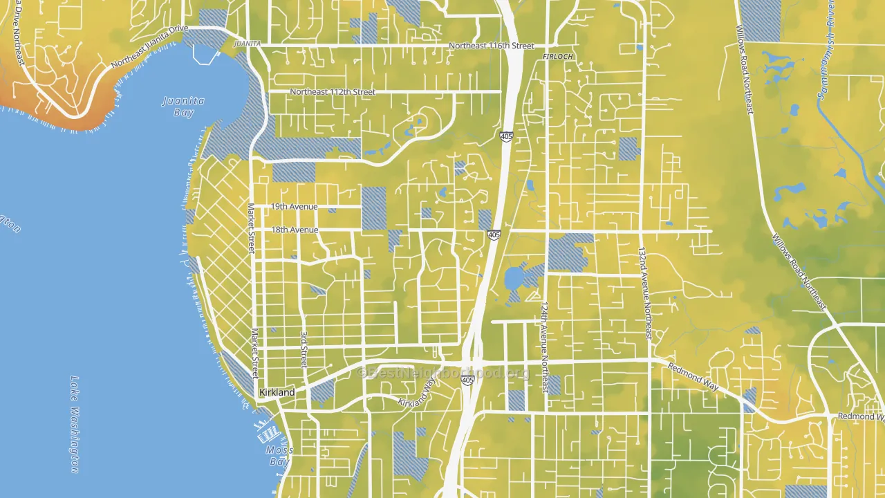 Bike Grade map of Highlands-Kirkland, Kirkland, WA