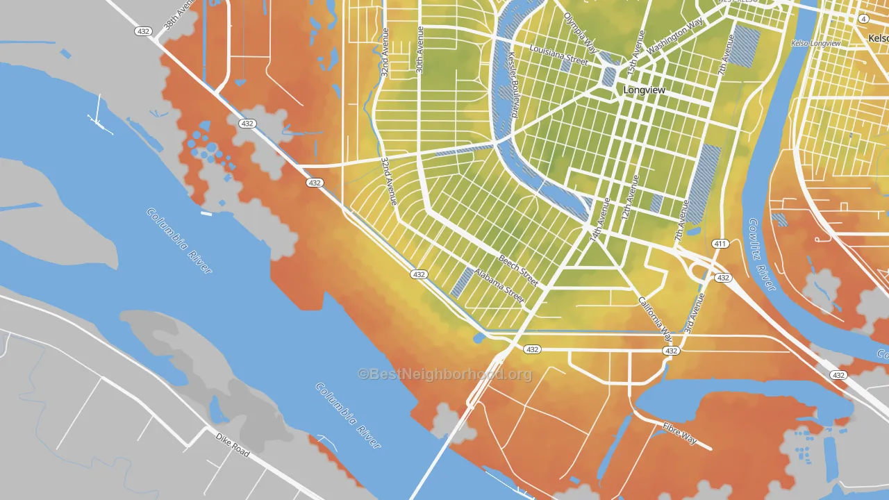 Bike Grade map of Highlands, Longview, WA