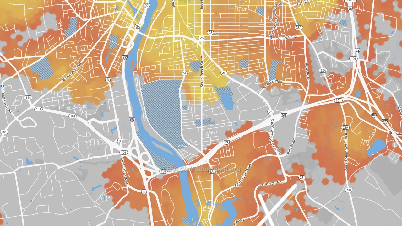 Bike Grade map of Highlands, Manchester, NH
