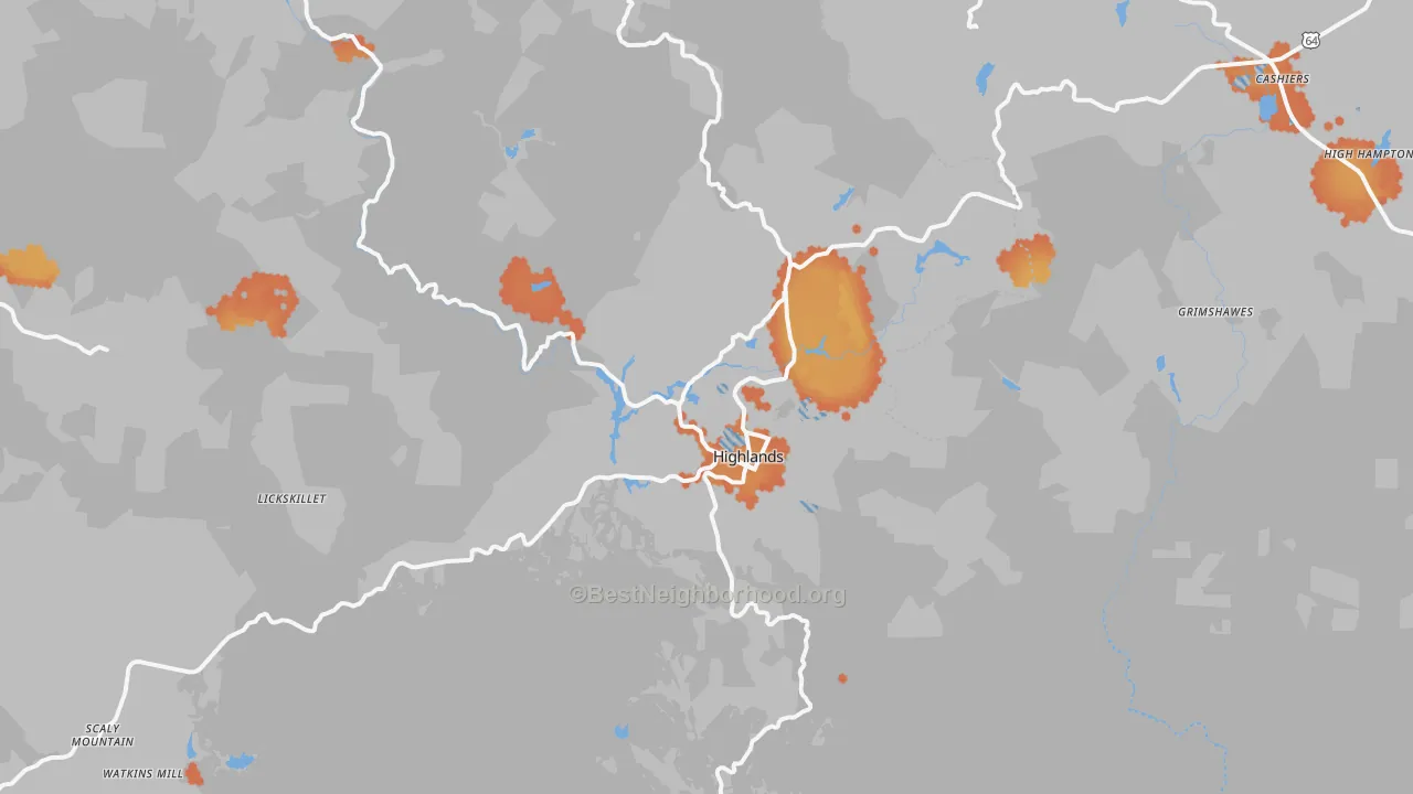Bike Grade map of Highlands, NC