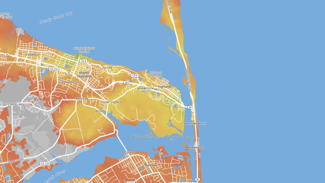 Bike Grade map of Highlands, NJ