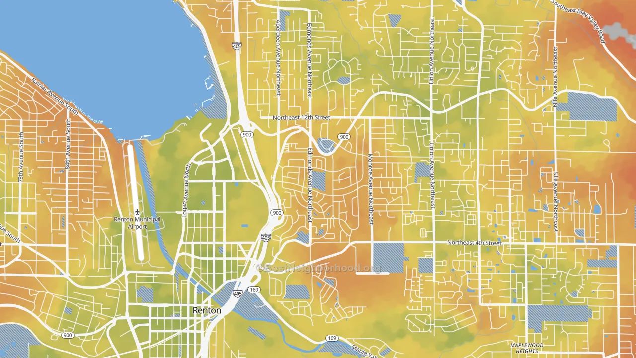 Bike Grade map of Highlands Park, Renton, WA