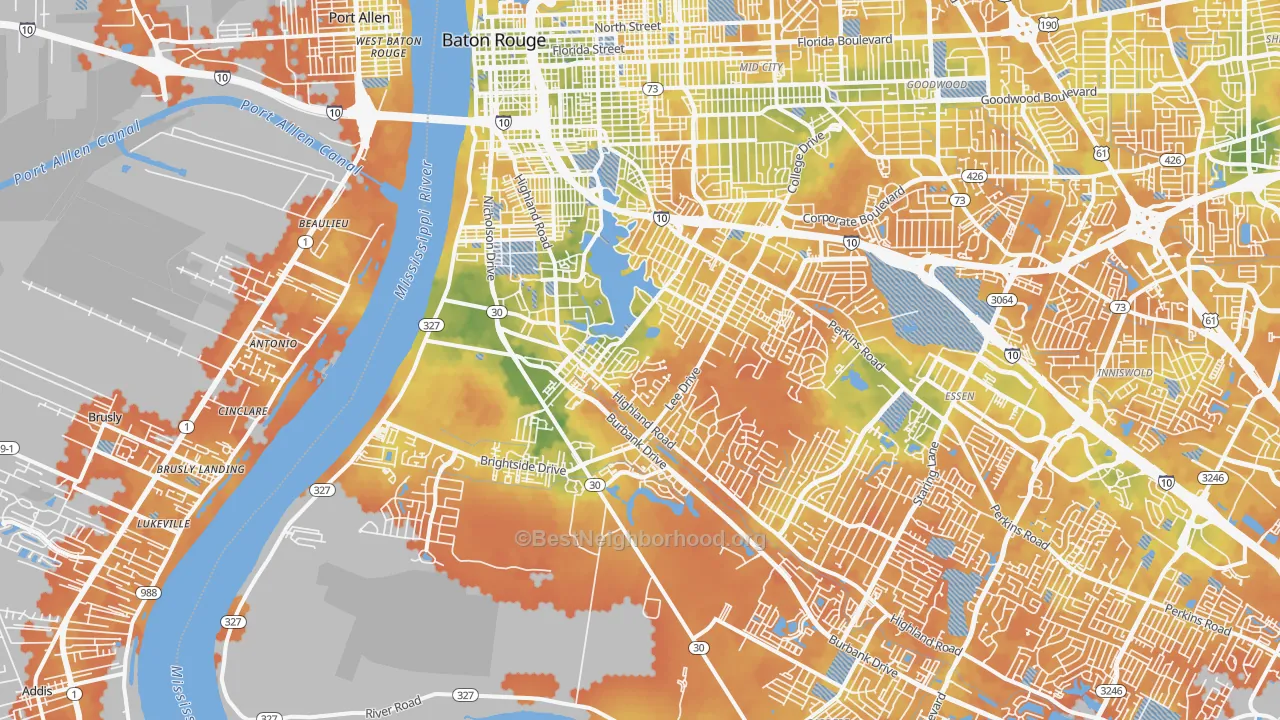 Bike Grade map of Highlands-Perkins, Baton Rouge, LA