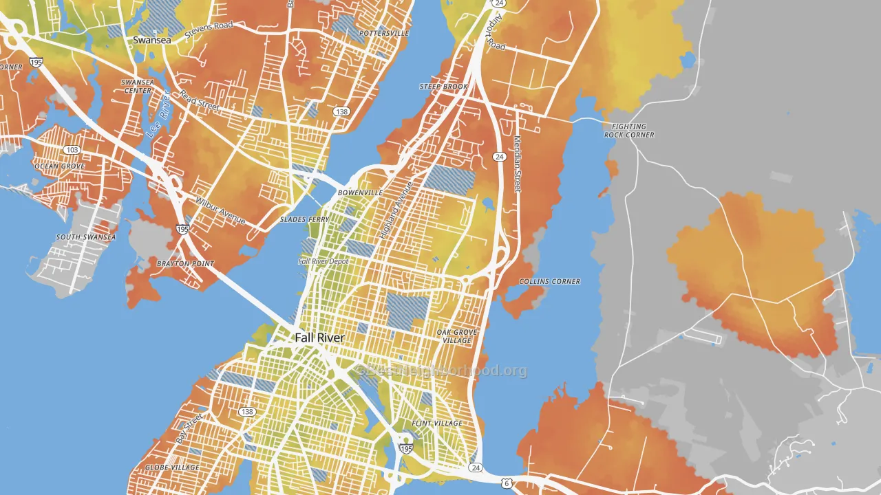 Bike Grade map of Highlands-Providence, Fall River, MA