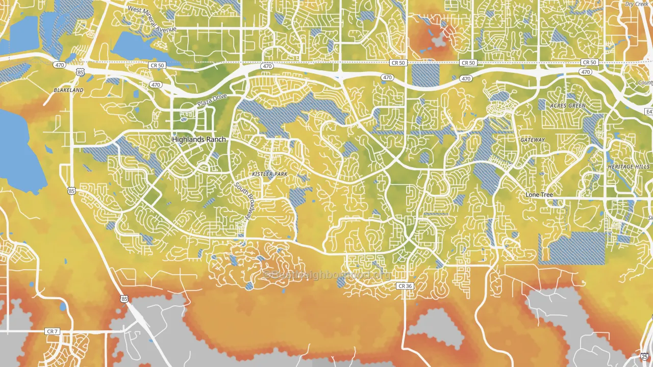 Bike Grade map of Highlands Ranch, CO