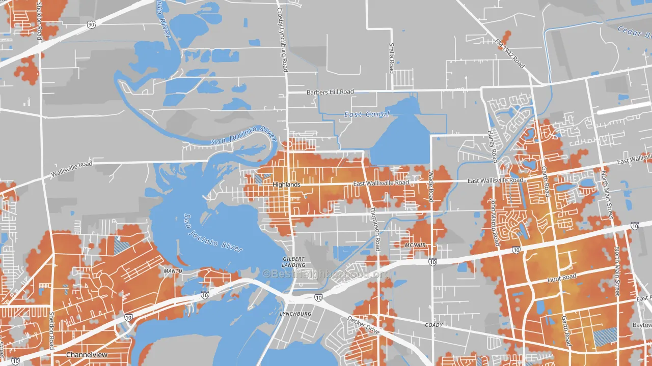 Bike Grade map of Highlands, TX