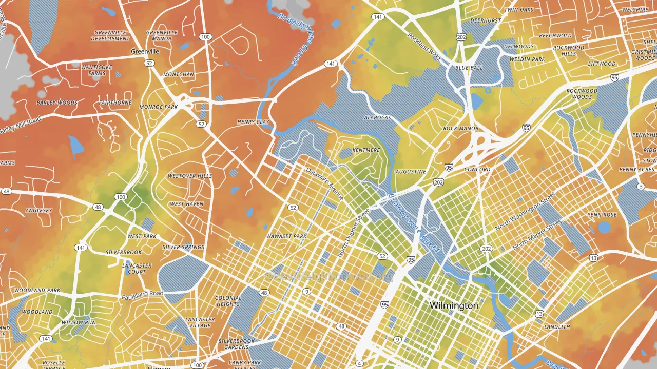 Bike Grade map of Highlands, Wilmington, DE