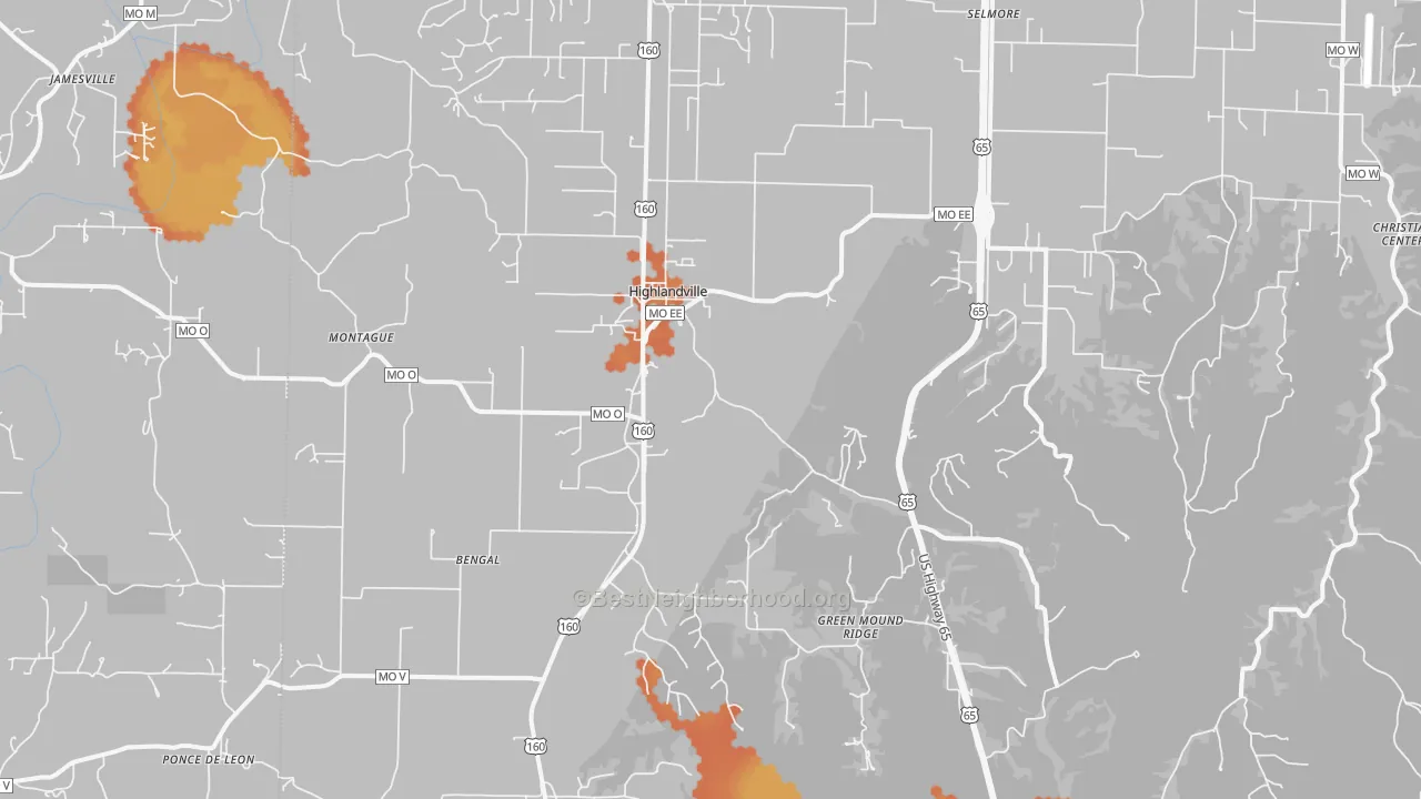 Bike Grade map of Highlandville, MO