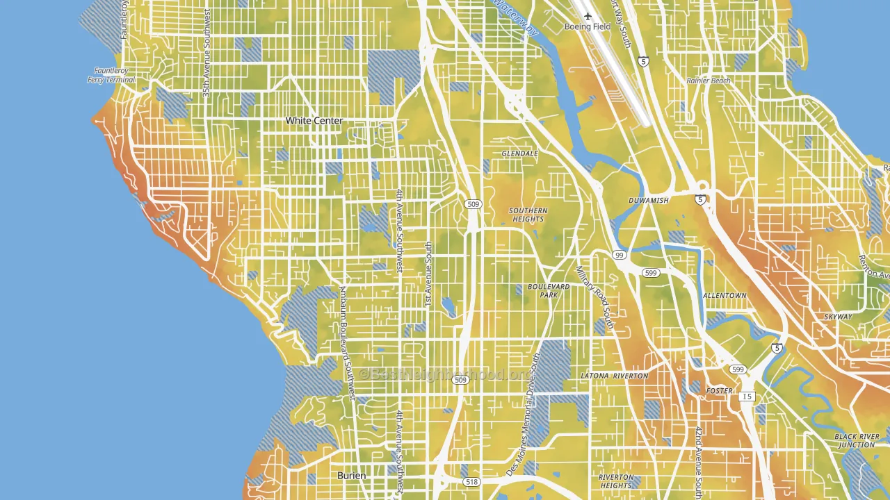 Bike Grade map of Highline, Seattle, WA