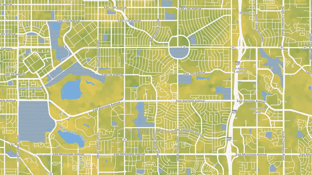 Bike Grade map of Highline Villages, Aurora, CO