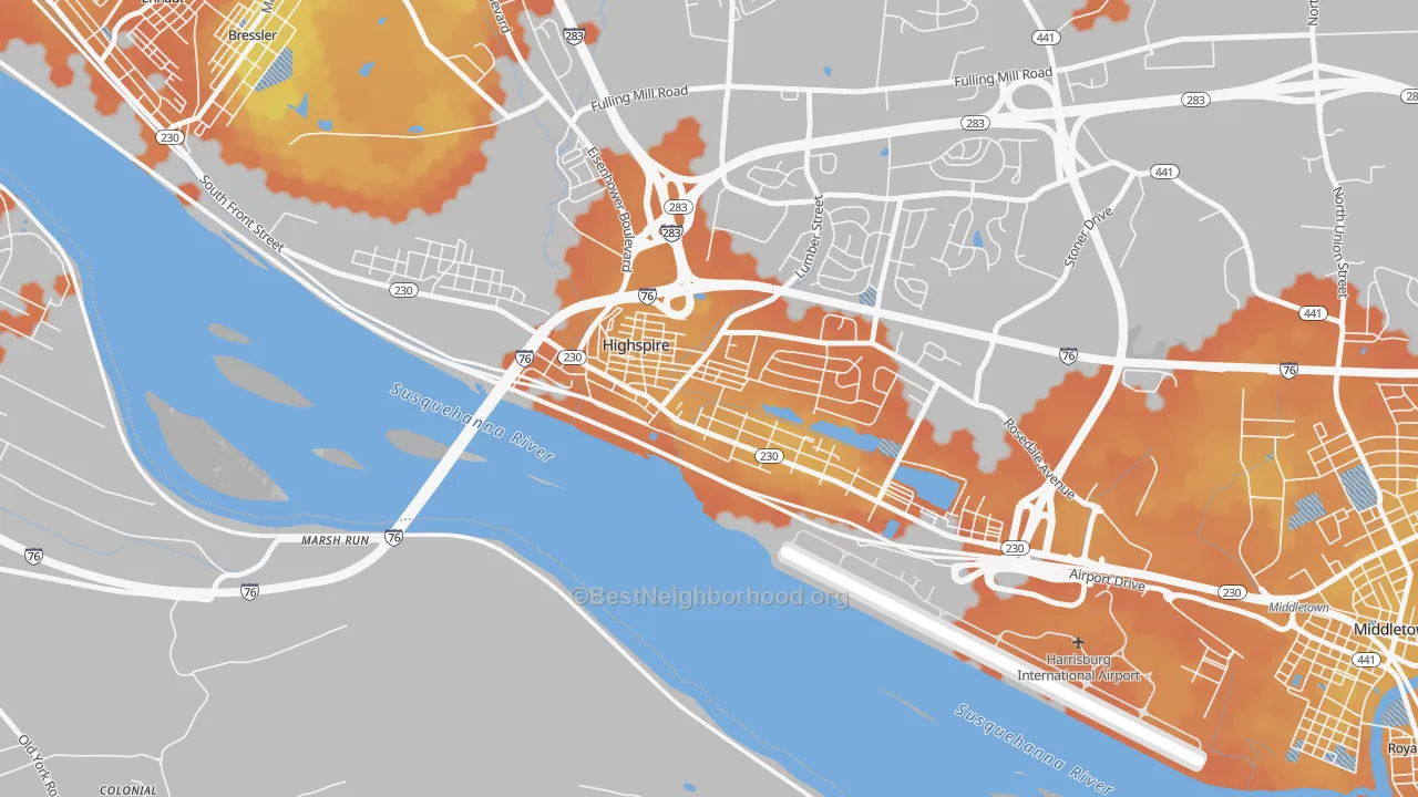 Bike Grade map of Highspire, PA