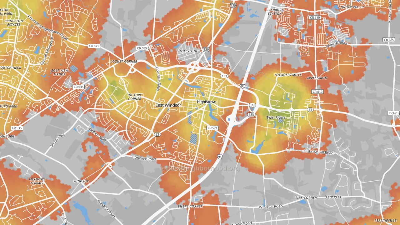 Bike Grade map of Hightstown, NJ