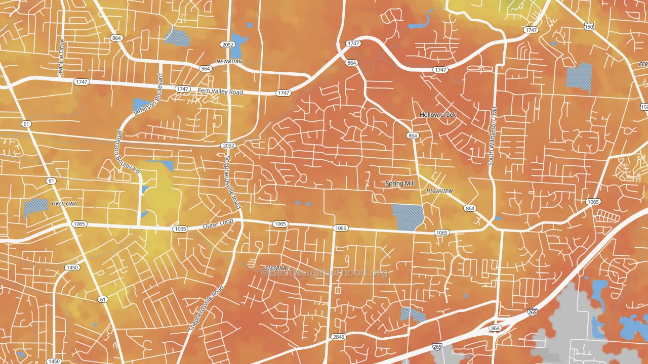 Bike Grade map of Highview, Louisville, KY