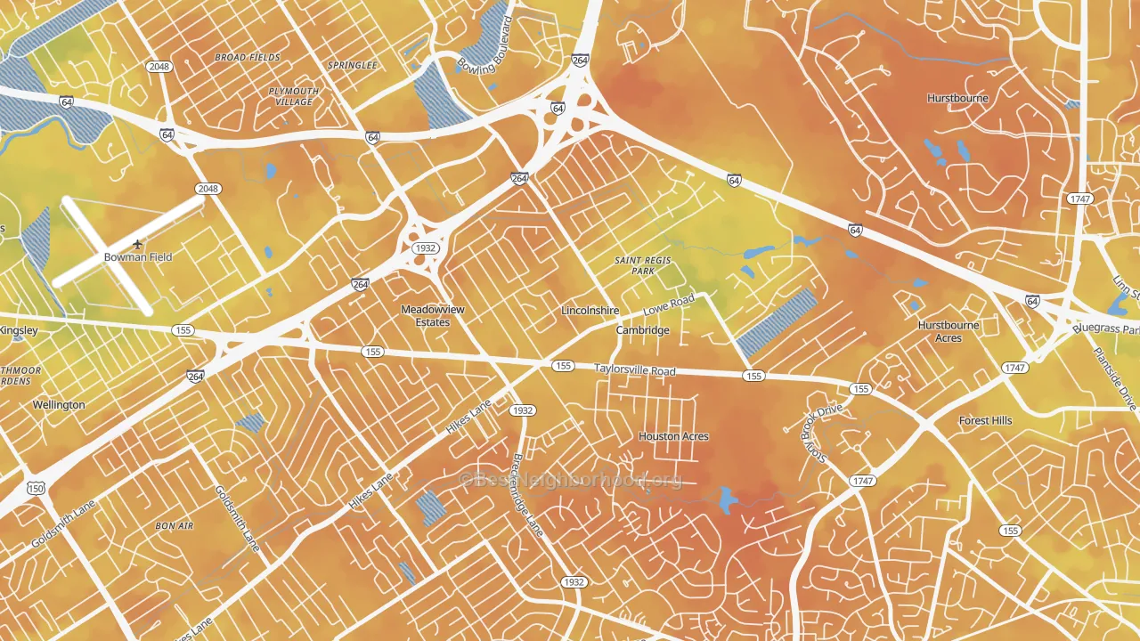 Bike Grade map of Hikes Point, Louisville, KY