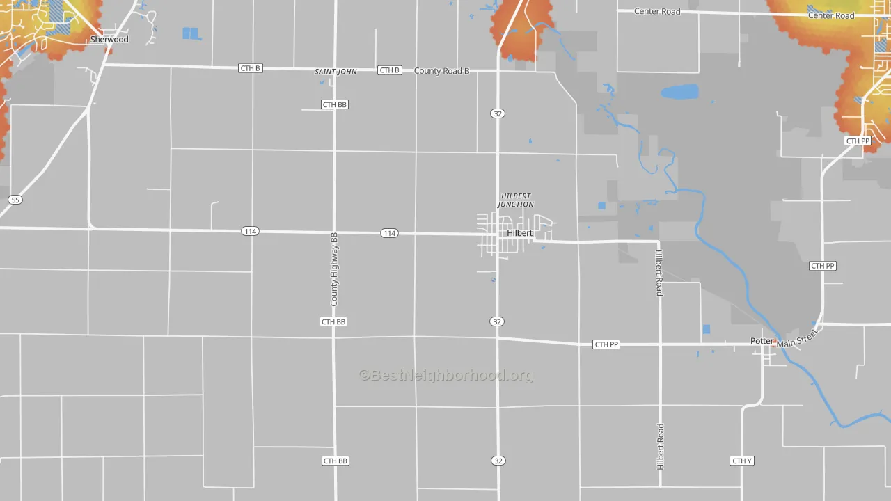 Bike Grade map of Hilbert, WI