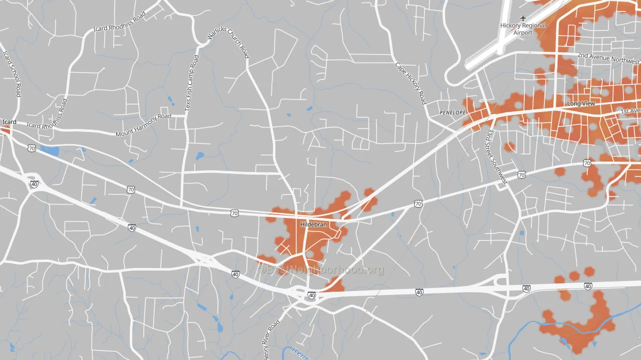Bike Grade map of Hildebran, NC